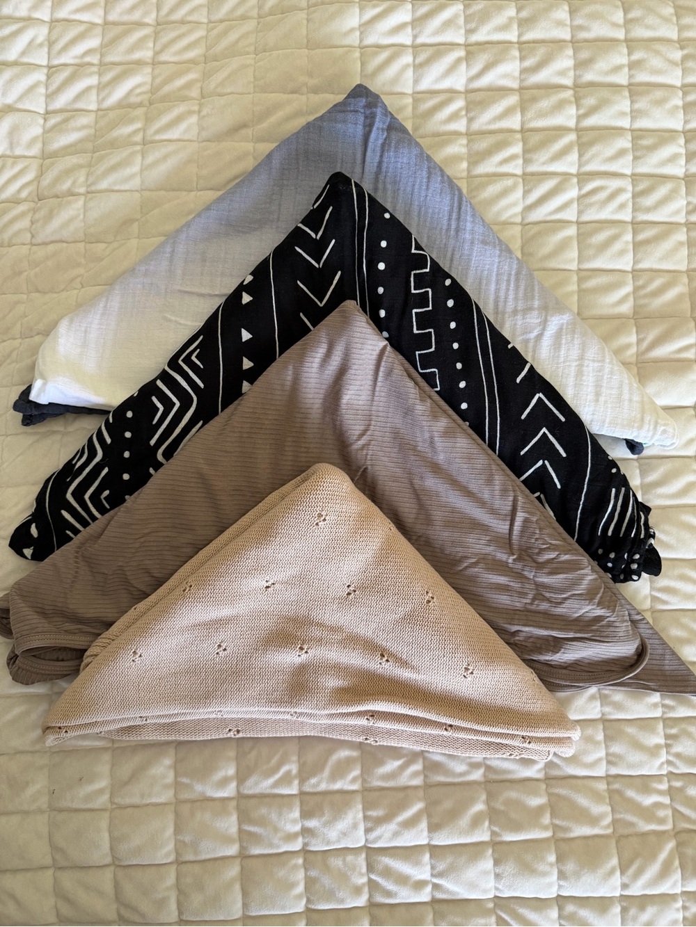 Neutral Knit & Patterned Baby Swaddle Bundle - Beige, Taupe, Black & White, Blue
